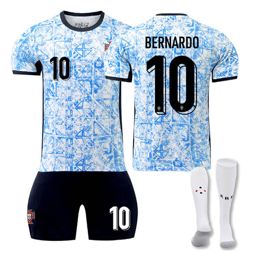 UONNO BERNARDO #10 Portugal Away Soccer Jersey Kit Football T-shirt Set for Adult Kids