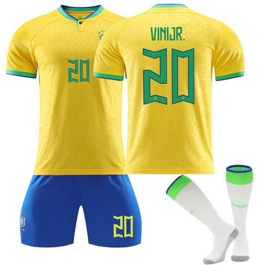 UONNO VINIJR #20 Brazil Home Jersey 2022/23 Soccer Jersey Kit Football T-shirt Set For Adult Kids