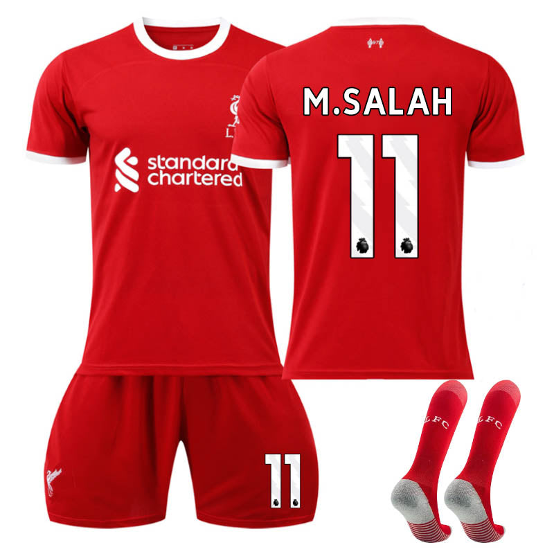 UONNO Liverpool Home Jersey M.SALAH #11 Soccer Jersey Kids Adult 3-Pieces Jersey Kits