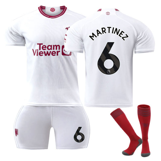 UONNO Red Devil Man Utd Second Away Jersey MARTINEZ #6 Soccer Jersey Kids Adult 3Pcs Jersey Kits