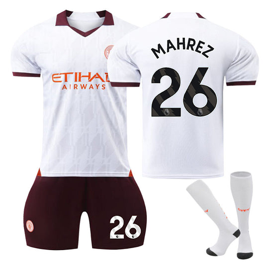 UONNO Manchester City Away Jersey MAHREZ #26 Soccer Jersey Kids Adult 3Pcs Jersey Kits-Brown