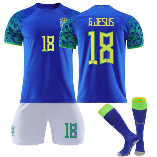 UONNO G.JESUS #18 Brazil Away Jersey 2022/23 Soccer Jersey Kit Football T-shirt Set For Adult Kids