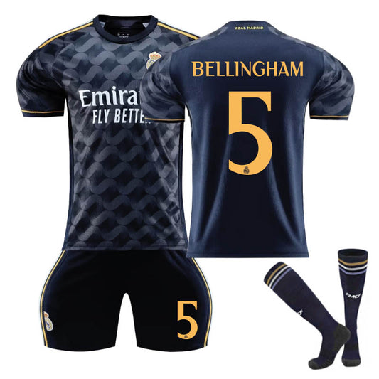 UONNO Real Madrid Away Jersey BELLINGHAM #5 Soccer Jersey Kids Adult 3Pcs Jersey Kits