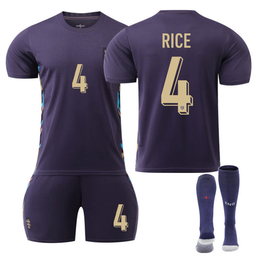 UONNO RICE #4 England Away Jersey Soccer Jersey Kit Football T-shirt Set for Adult Kids