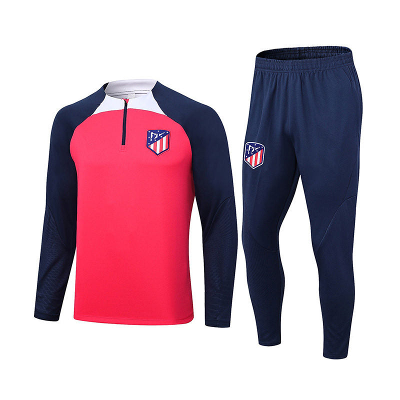 UONNO Atletico Madrid Soccer Suit Football Jersey with Half Zipper for Kids Adult-Red