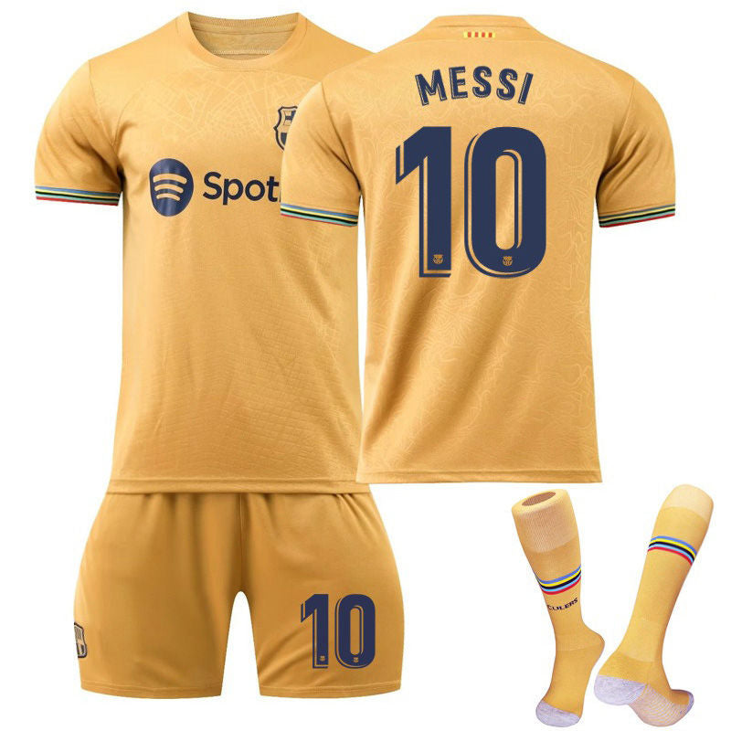 UONNO MESSI #10 Barca Away Jersey 2022/23 Soccer Jersey Kit Football T-shirt Set For Adult Kids