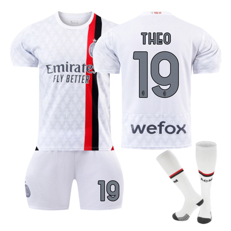 UONNO AC Milan Away Jersey THEO #19 Soccer Jersey Kids Adult 3-Pieces Jersey Kits