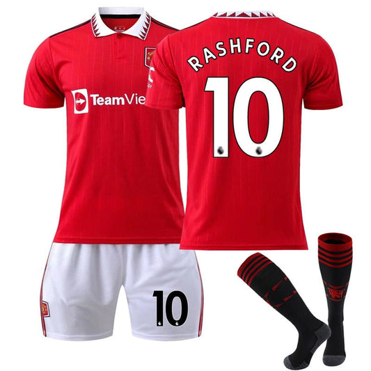 UONNO RASHFORD #10 Manchester United F.C Home Jersey 2022/23 Soccer Jersey Set For Adult Kids