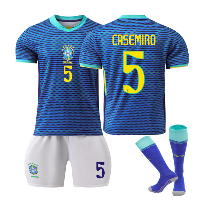 UONNO CASEMIRO #5 Brazilian Away Jersey Soccer Jersey Kit Football T-shirt Set for Adult Kids