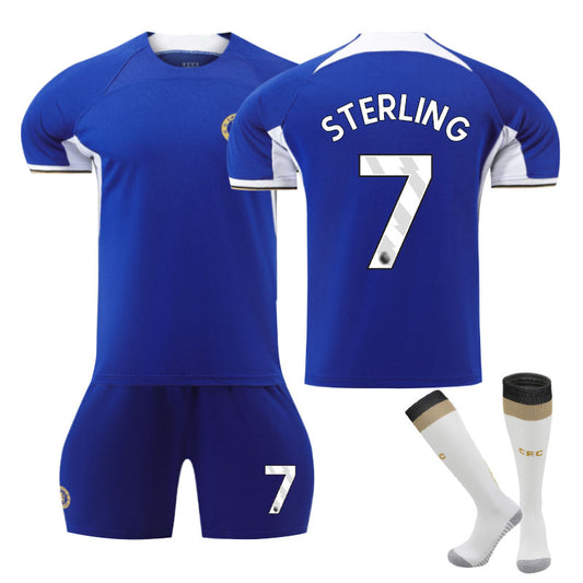 UONNO Chelsea Home Jersey STERLING #7 Soccer Jersey Kids Adult 3-Pieces Jersey Kits