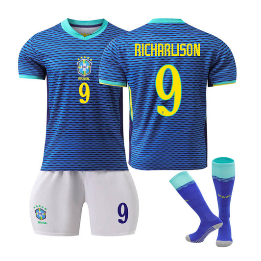 UONNO RICHARLISON #9 Brazilian Away Jersey Soccer Jersey Kit Football T-shirt Set for Adult Kids