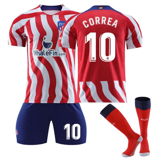 UONNO CORREA #10 Madrid Home Jersey 2022/23 Soccer Jersey Kit Football T-shirt Set For Adult Kids