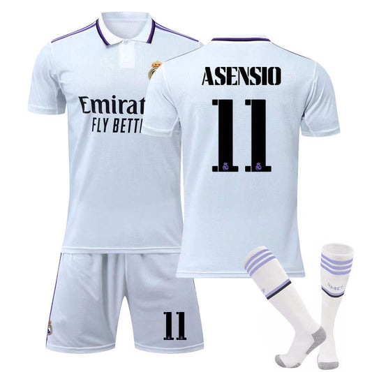 UONNO Real Madrid Home Jersey 2022-23 ASENSIO #11 Soccer Jersey Kids Adult 3-Pieces Jersey Kits