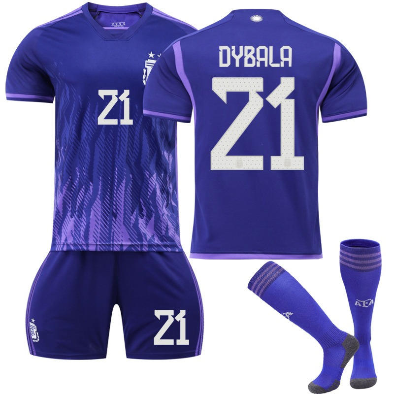 UONNO DYBALA #21 Argentina Away Jersey 2022/23 Soccer Jersey Kit Football T-shirt Set For Adult Kids