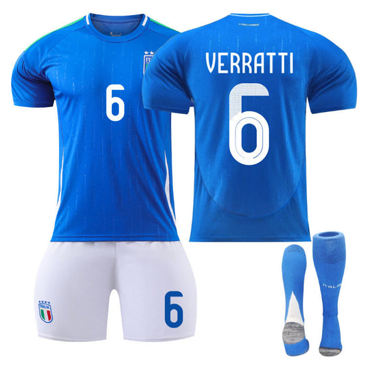 UONNO VERRATTI #6 Italy Home Jersey Soccer Jersey Kit Football T-shirt Set for Adult Kids