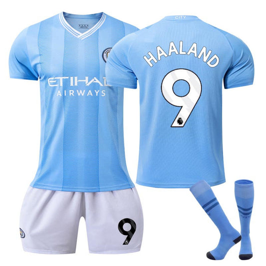 UONNO Manchester City Home WS Jersey HAALAND #9 Soccer Jersey Kids Adult 3Pcs Jersey Kits