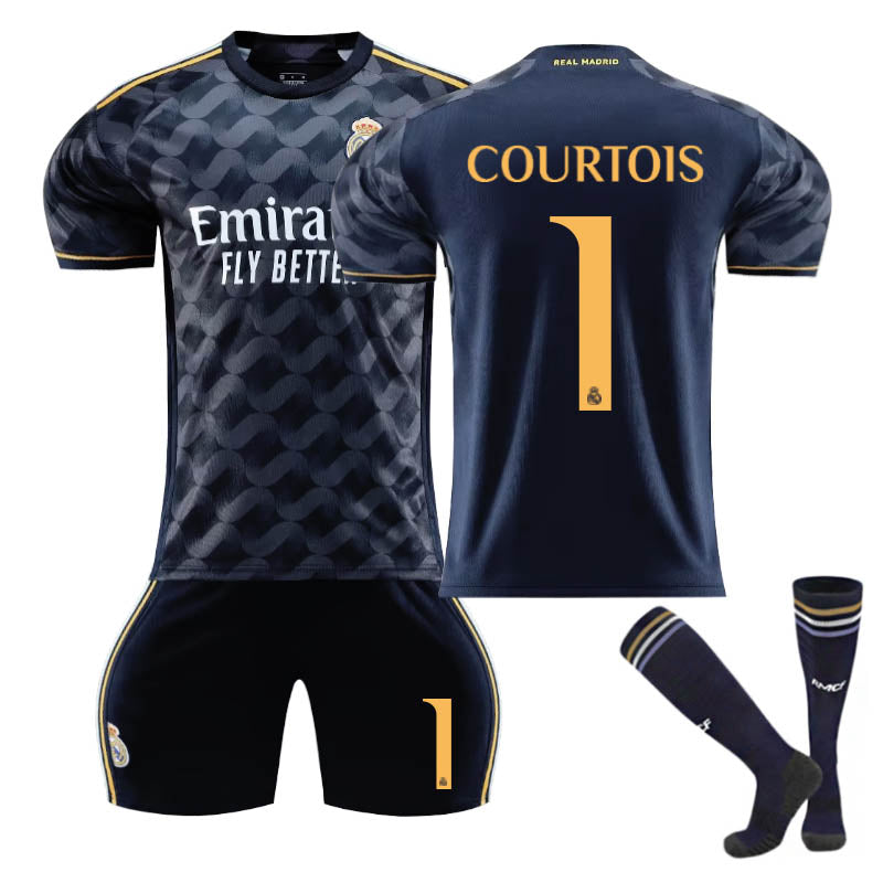 UONNO Real Madrid Away Jersey COURTOIS #1 Soccer Jersey Kids Adult 3Pcs Jersey Kits