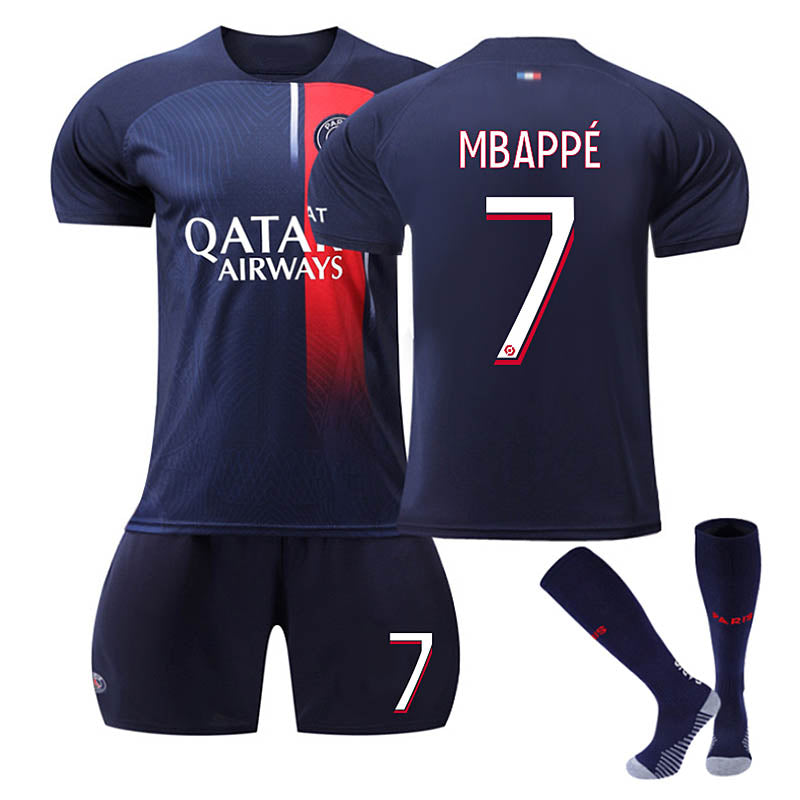 UONNO Paris Home Jersey MBAPPE #7 Soccer Jersey Kids Adult 3-Pieces Jersey Kits