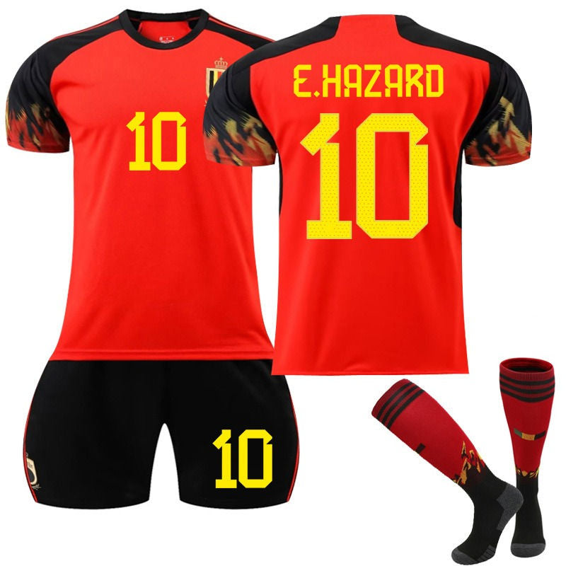 UONNO E HAZARD #10 Belgium Home Jersey 2022/23 Soccer Jersey Kit Football T-shirt Set For Adult Kids