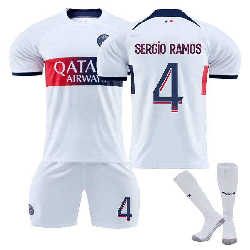 UONNO Paris Away Jersey SERGIO RAMOS #4 Soccer Jersey Kids Adult 3-Pieces Jersey Kits