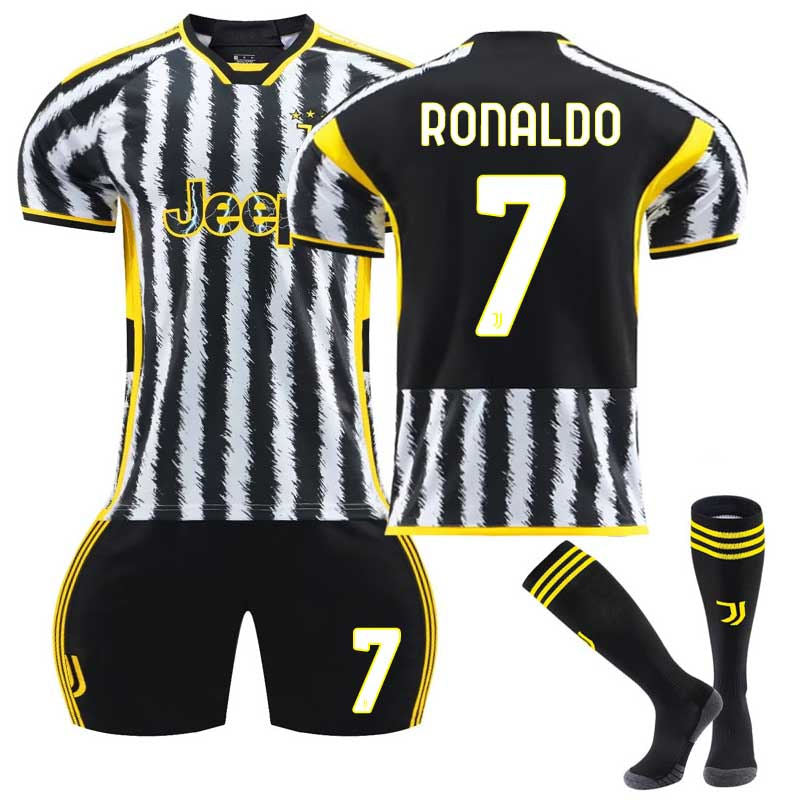 UONNO Juventus Home Jersey RONALDO #7 Soccer Jersey Kids Adult 3-Pieces Jersey Kits