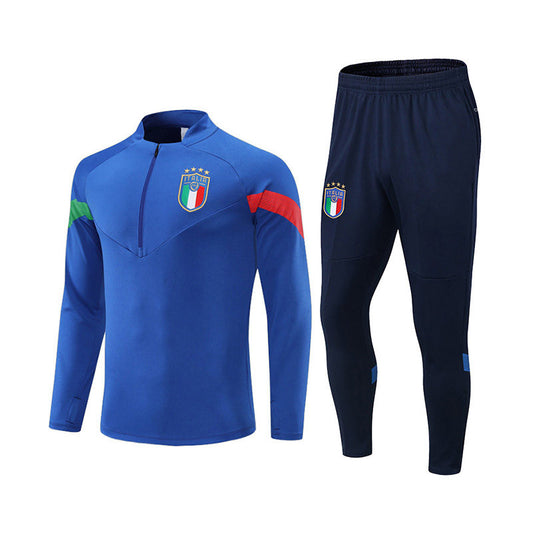 UONNO Soccer Suit Football Training Suit with Long Sleeves Half Zipper for Kids Adult-ColorfullBlue