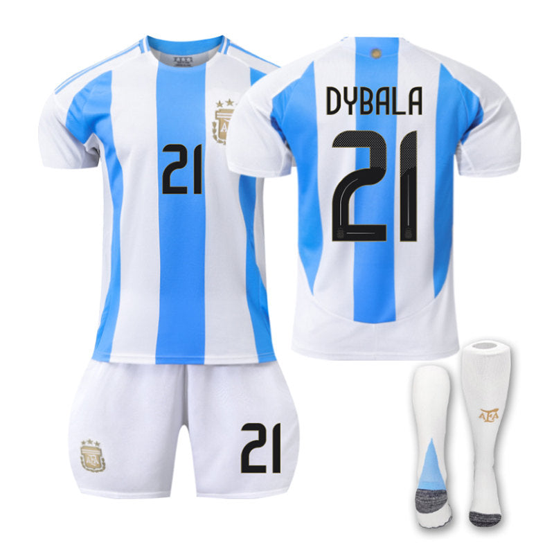 UONNO DYBALA #21 Argentina Home Jersey Soccer Jersey Kit Football T-shirt Set for Adult Kids