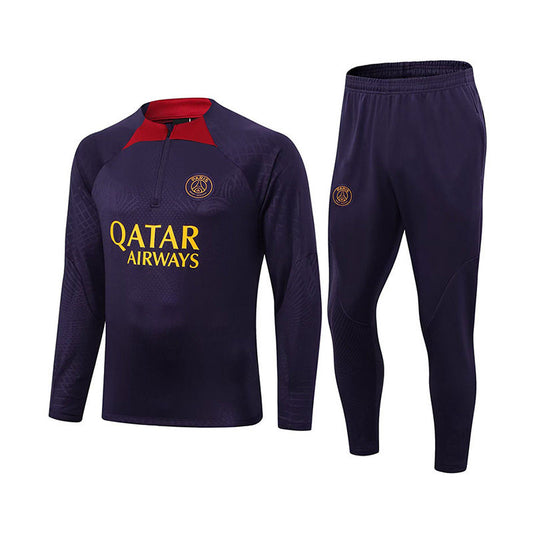 UONNO Paris Soccer Suit Football Training Suit with Long Sleeves Half Zipper for Kids Adult-Purple