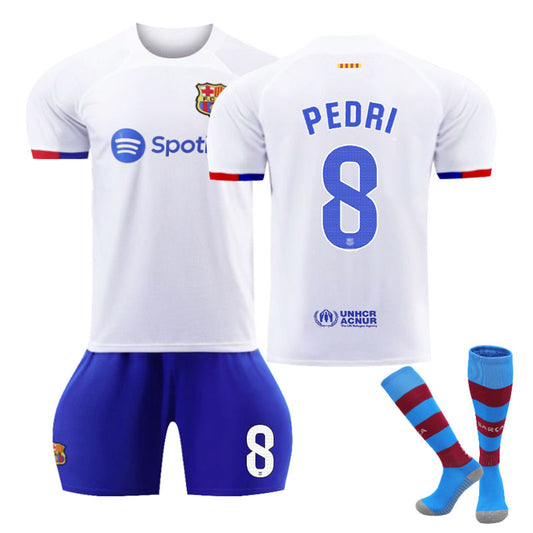 UONNO Barca Away Jersey PEDRI #8 Soccer Jersey Kids Adult 3-Pieces Jersey Kits