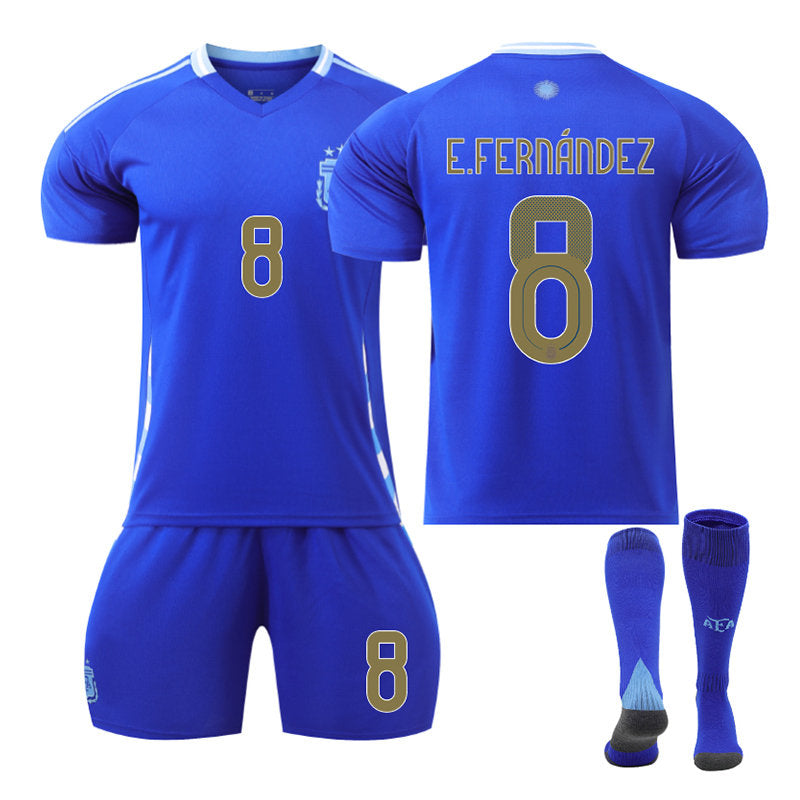 UONNO E.FERNANDEZ #8 Argentina Away Jersey Soccer Jersey Kit Football T-shirt Set for Adult Kids