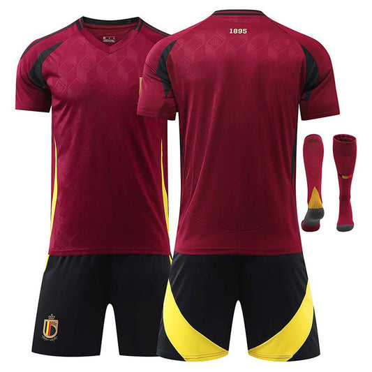 UONNO Belgium Home Jersey Soccer Jersey Kit Football T-shirt Set for Adult Kids