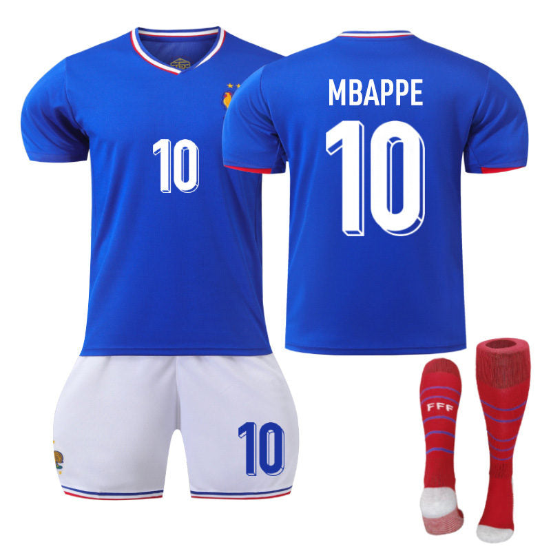 UONNO MBAPPE #10 French Home Jersey Soccer Jersey Kit Football T-shirt Set for Adult Kids