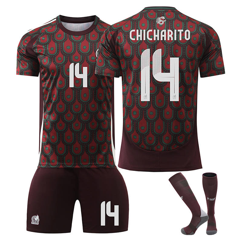 UONNO CHICHARITO #14 Mexico Home Jersey Soccer Jersey Kit Football T-shirt Set for Adult Kids