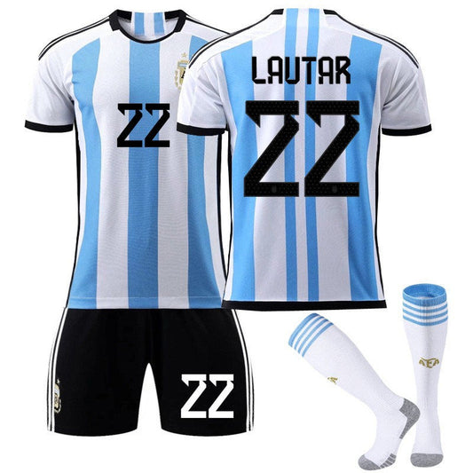 UONNO Martinez #22 Argentina Home Jersey 2022/23 Soccer Jersey Kit Football T-shirt Set For Adult Kids