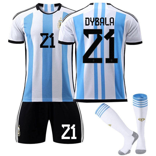 UONNO DYBALA #21 Argentina Home Jersey 2022/23 Soccer Jersey Kit Football T-shirt Set For Adult Kids