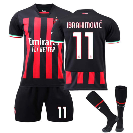 UONNO Milan Home Jersey 2022-23 IBRAHIMOVIC #11 Soccer Jersey Kids Adult 3-Pieces Jersey Kits