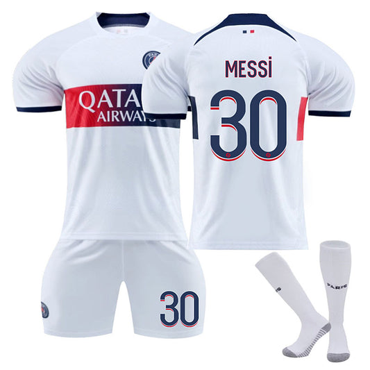 UONNO Paris Away Jersey MESSI #30 Soccer Jersey Kids Adult 3-Pieces Jersey Kits