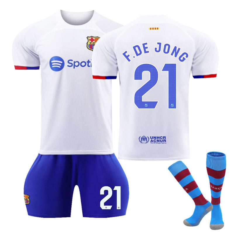 UONNO Barca Away Jersey F.DE JONG #21 Soccer Jersey Kids Adult 3-Pieces Jersey Kits