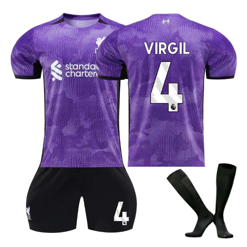 UONNO Liverpool Second Away Jersey VIRGIL #4 Soccer Jersey Kids Adult 3-Pieces Jersey Kits