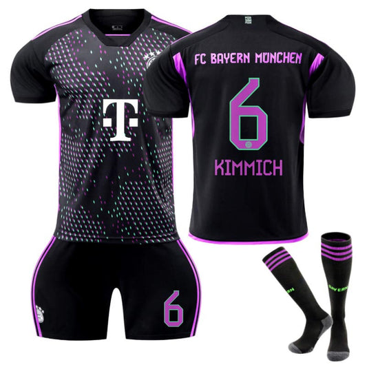 UONNO Bayern Away Jersey KIMMICH #6 Soccer Jersey Kids Adult 3-Pieces Jersey Kits