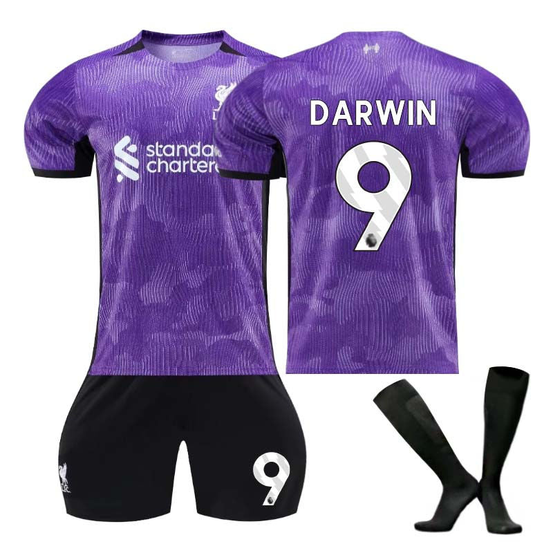 UONNO Liverpool Second Away Jersey DARWIN #9 Soccer Jersey Kids Adult 3-Pieces Jersey Kits