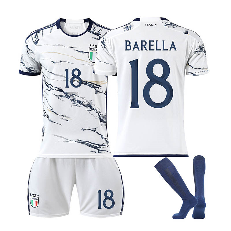 UONNO Italy Away Jersey BARELLA #18 Soccer Jersey Kids Adult 3-Pieces Jersey Kits