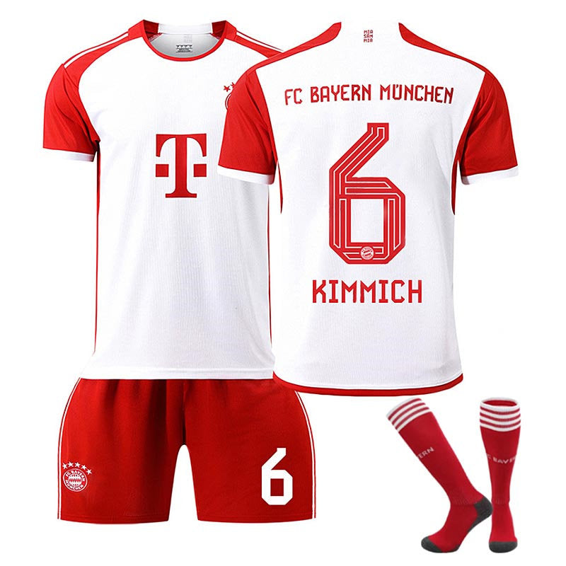 UONNO Bayern Home Jersey KIMMICH #6 Soccer Jersey Kids Adult 3-Pieces Jersey Kits