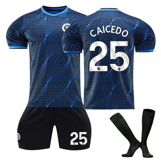 UONNO Chelsea Away Jersey CAICEDO #25 Soccer Jersey Kids Adult 3-Pieces Jersey Kits