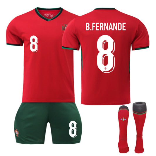 UONNO B.FERNANDE #8 Portugal Home Soccer Jersey Kit Football T-shirt Set for Adult Kids