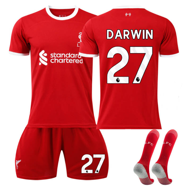 UONNO Liverpool Home Jersey DARWIN #27 Soccer Jersey Kids Adult 3-Pieces Jersey Kits