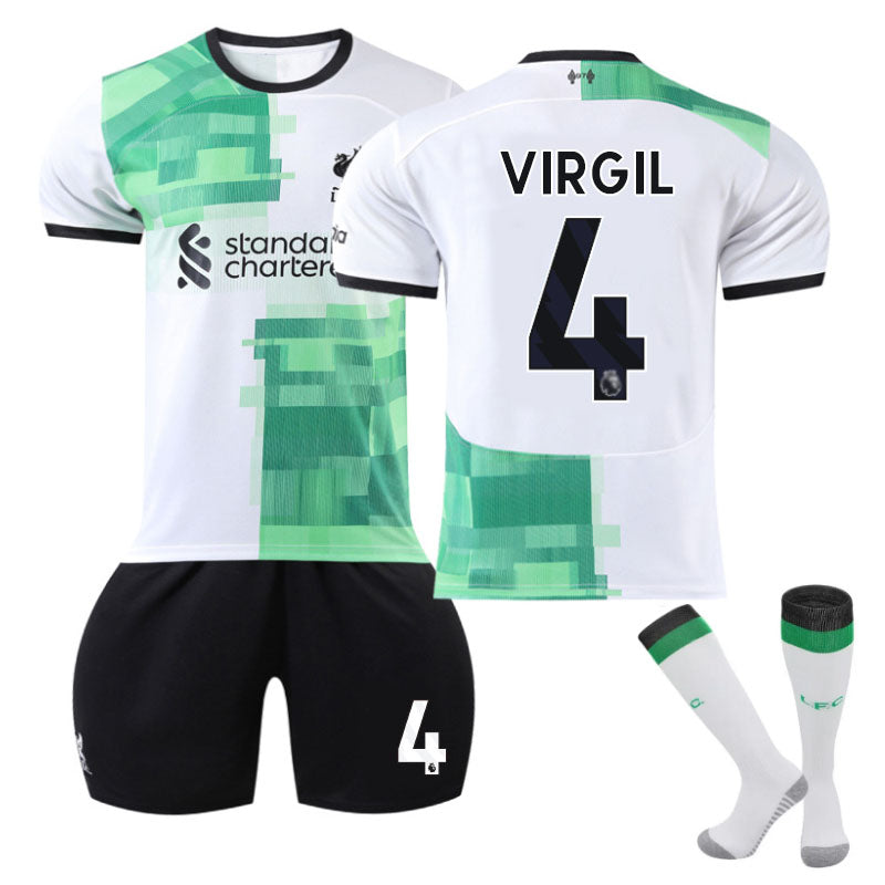 UONNO Liverpool Away Jersey VIRGIL #4 Soccer Jersey Kids Adult 3-Pieces Jersey Kits