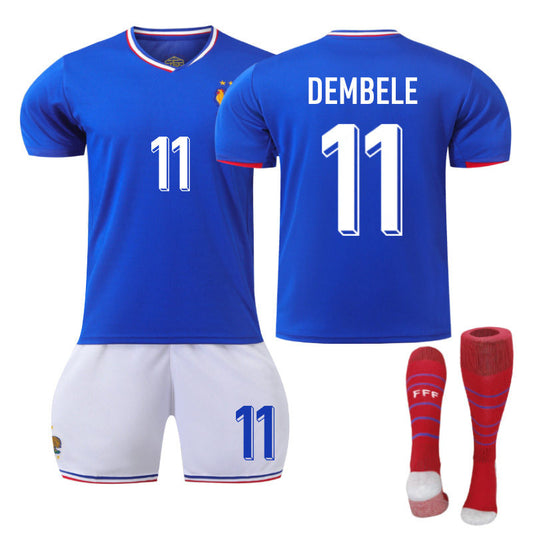 UONNO DEMBELE #11 French Home Jersey Soccer Jersey Kit Football T-shirt Set for Adult Kids