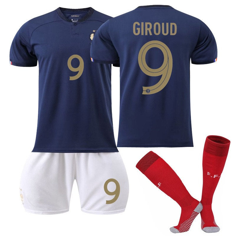 UONNO France Home Jersey 2022-23 GIROUD #9 Soccer JerseyKids Adult 3-Pieces Jersey Kits