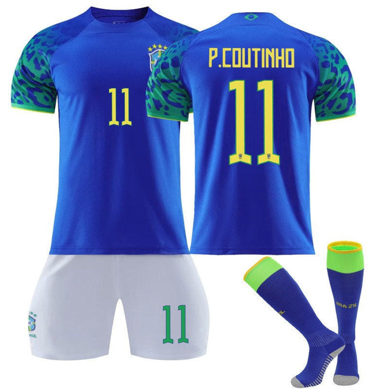 UONNO P.COUTINHO #11 Brazil Away Jersey 2022/23 Soccer Jersey Kit Football T-shirt Set For Adult Kids